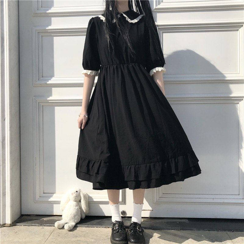 2021japanese college style summer dress sweet peter pan collar kawaii lace ruffles dress short sleeve mori girl black woman dress, Black;gray
2021japanese college style summer dress sweet peter pan collar kawaii lace ruffles dress short sleeve mori girl black woman dress, Black;gray