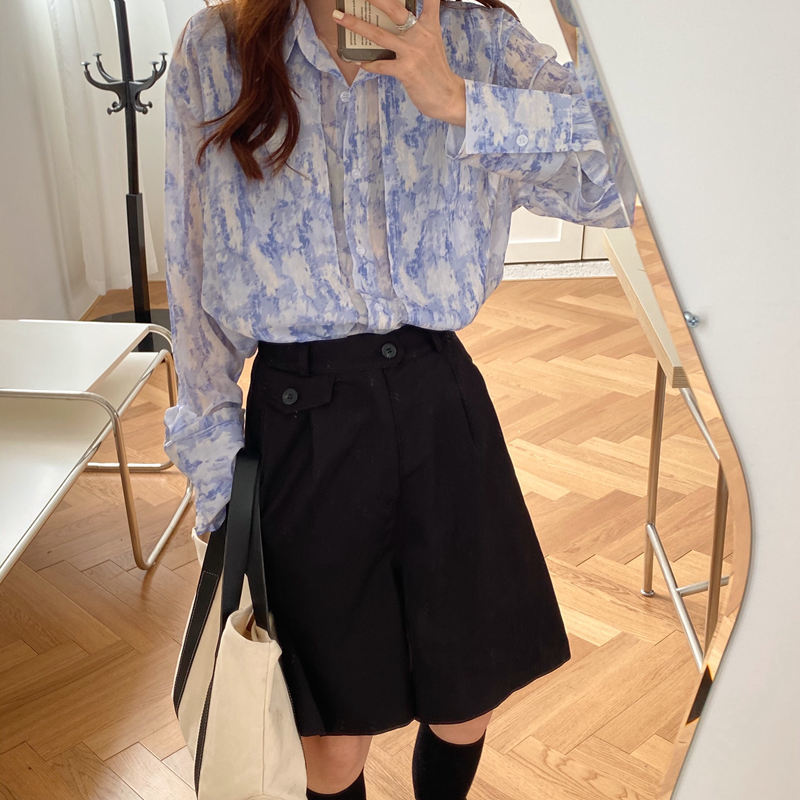 Thin Streetwear Printed Dying Chiffon Brief Sunscreen Outwear Elegance Loose Femme Gentle OL Casual Summer Shirts 210421