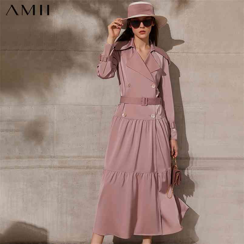 Minimalism Spring Women's Coat Causal Solid Lapel Bouble Bresated Long Women Trench Female Dress 12140014 210527