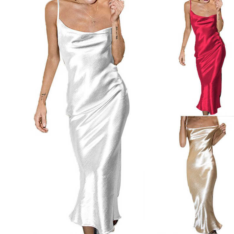 Sexy Spaghetti Strap Backless Spring Summer Dress Women Satin Lace Up Trumpet Long Dress Elegant Bodycon Party Dresses 210702