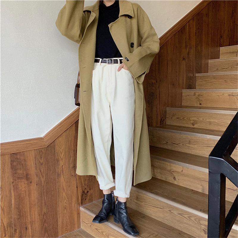 Korea Women Fashion Thicken High Waist Denim Pants Loose Streetwear Autumn Wild Woman Casual Straight Trousers 210421