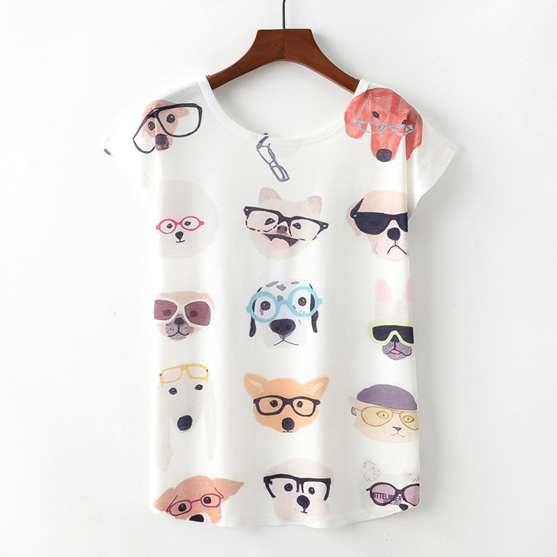 New Fashion Vintage Spring Summer T Shirt Women Tops Print T-shirt Animal Dog Printed White Woman Clothes graphic tees femme 210406