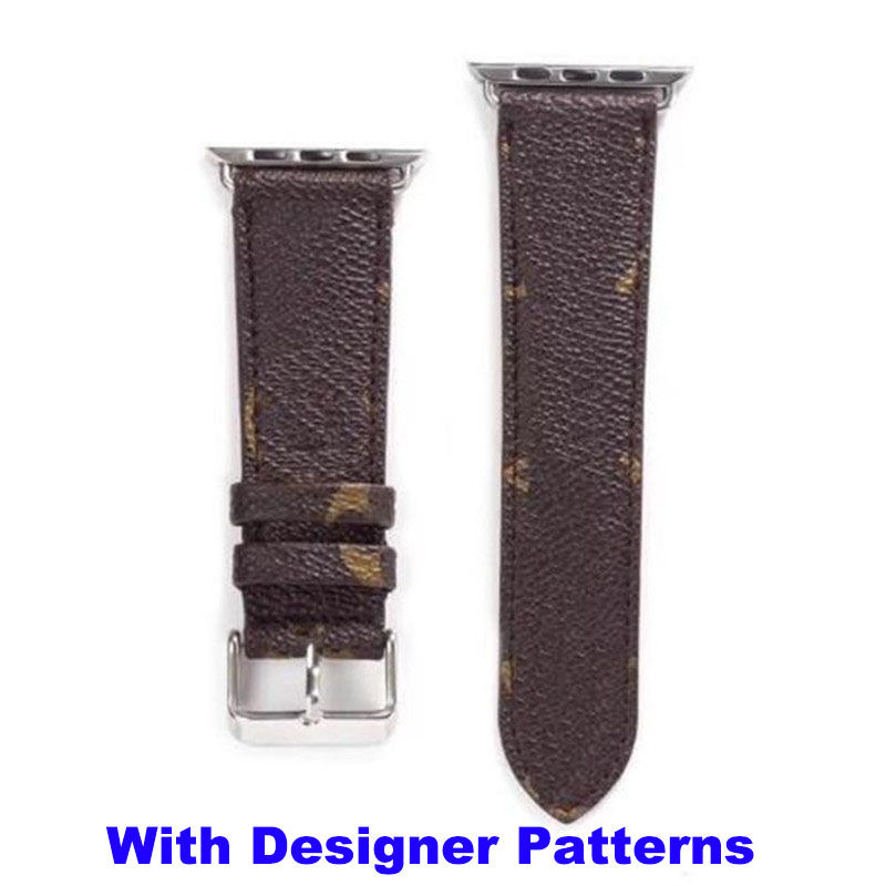 

Fashion Designer smart watch Straps For apple watch band Series 1 2 3 4 5 6 38mm 40mm 42mm 44mm PU leather SmartWatches Strap Replacement With Adapter Connector