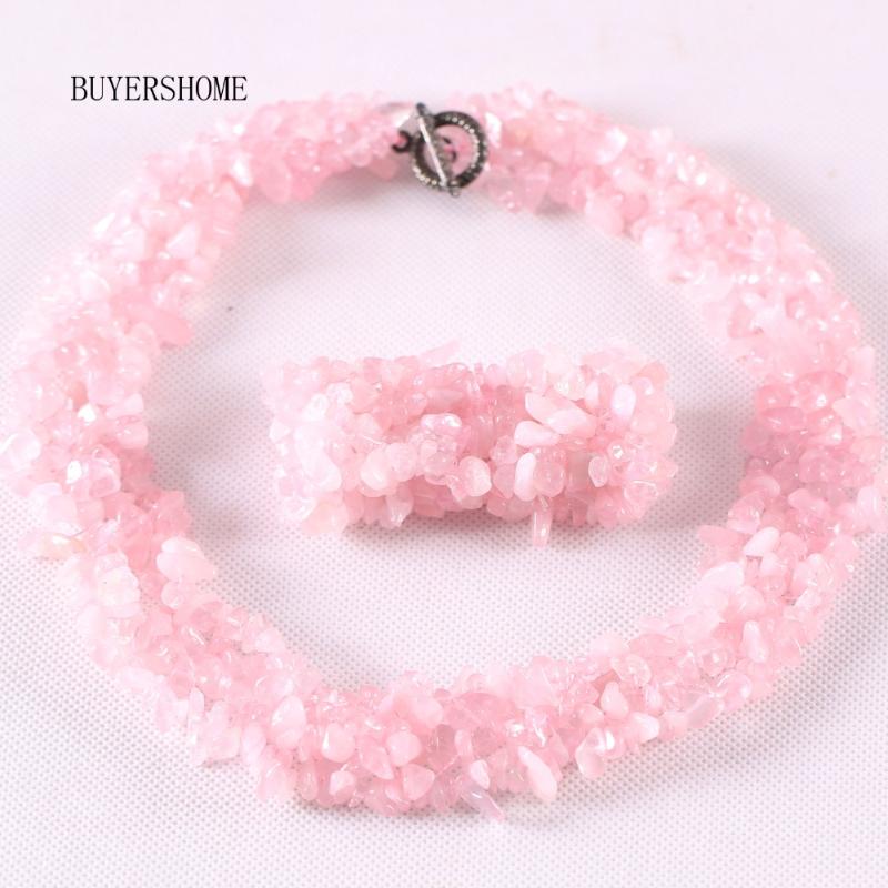 earrings & necklace 4-8mm chip beads natural stone pink quartz crystal bracelet jewelry set for women gift e035h046, Silver 
earrings & necklace 4-8mm chip beads natural stone pink quartz crystal bracelet jewelry set for women gift e035h046, Silver