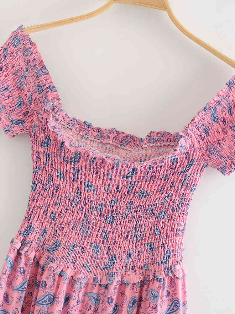 Chu Sau beauty Boho Elastic Bust Vinatge Print Mini Dress Women Holiday Chic Strapless Summer Beach Dresses Mujer Vestido 210508