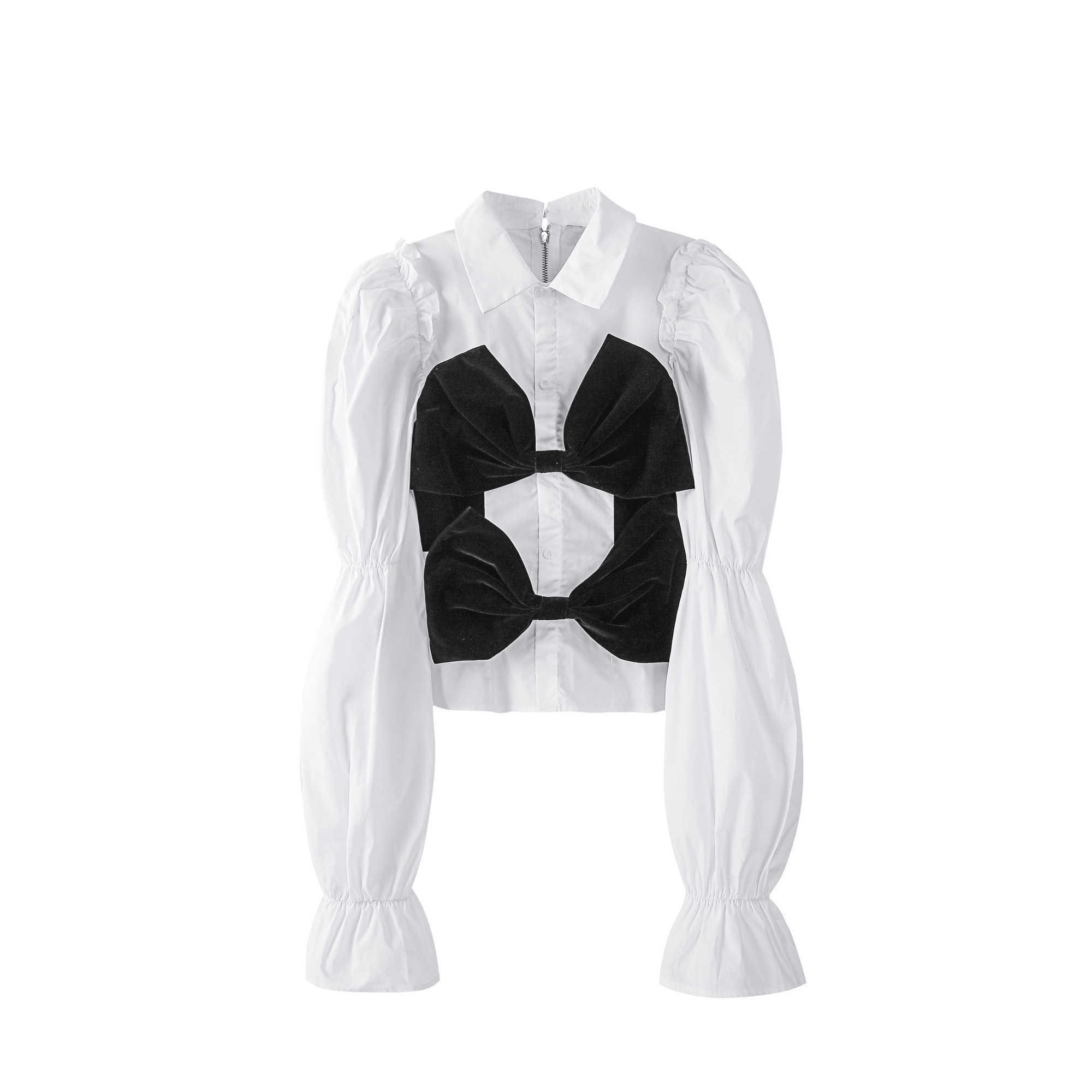 Spring Back Zipper Color Matching Design Big Bow Puff Sleeve Short Shirt Womens Tops 210615, White
Spring Back Zipper Color Matching Design Big Bow Puff Sleeve Short Shirt Womens Tops 210615, White