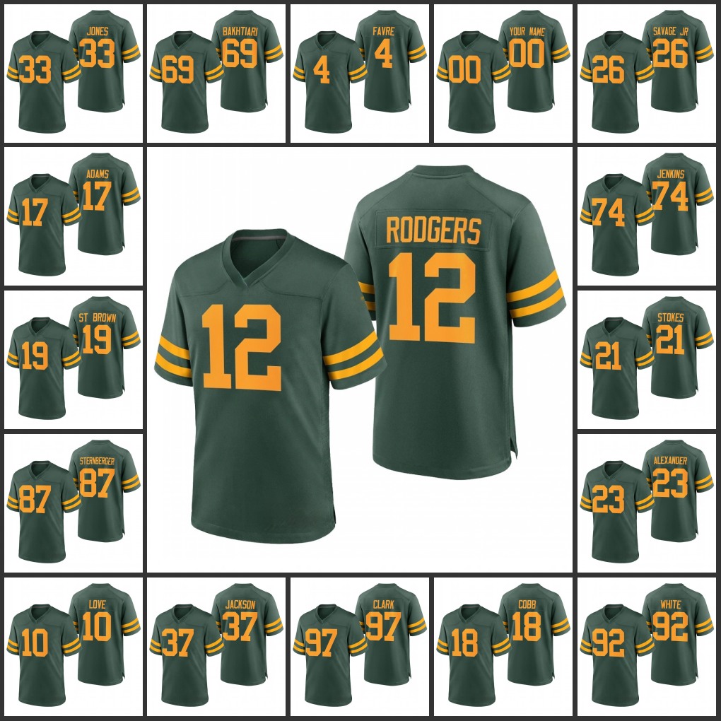 Green BayPackersMen Women Youth #12 Aaron Rodgers 17 Davante Adams 4 Brett Favre 69 David Bakhtiari 33 Aaron Jones Custom Green, Black
Green BayPackersMen Women Youth #12 Aaron Rodgers 17 Davante Adams 4 Brett Favre 69 David Bakhtiari 33 Aaron Jones Custom Green, Black