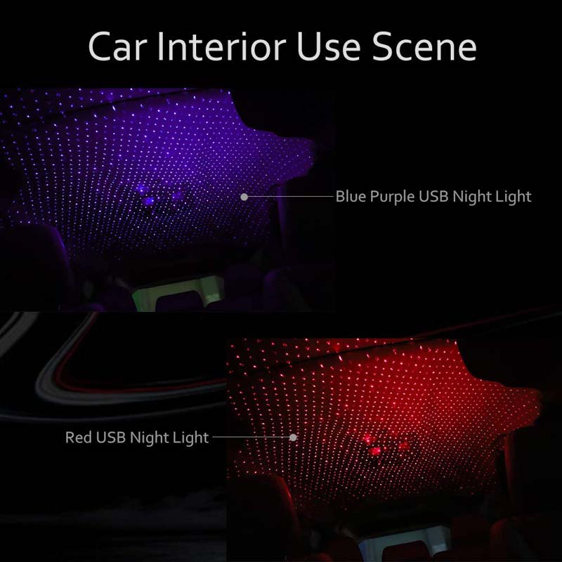 Car Decorative Lights Auto LED Working Light Vehicle Roof Star Night Lights Projector Atmosphere Galaxy Lamp USB Lamps Adjustable Lighting