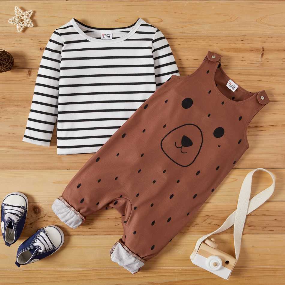 Arrival Spring and Autumn Baby Boy Striped Top Animal Overalls Sets 2-Pieces Baby's Clothing 210528