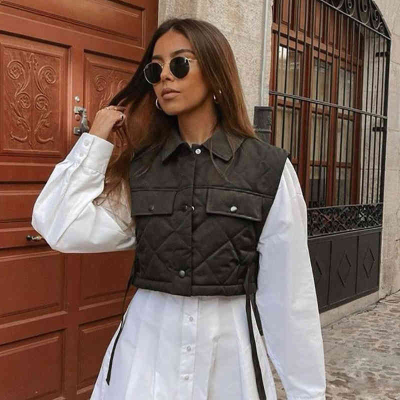 Army Green Women Sweet Short Vest Spring-autumn Fashion Ladies Streetwears Cute Waistcoats Vintage Girls Chic Tops 210430