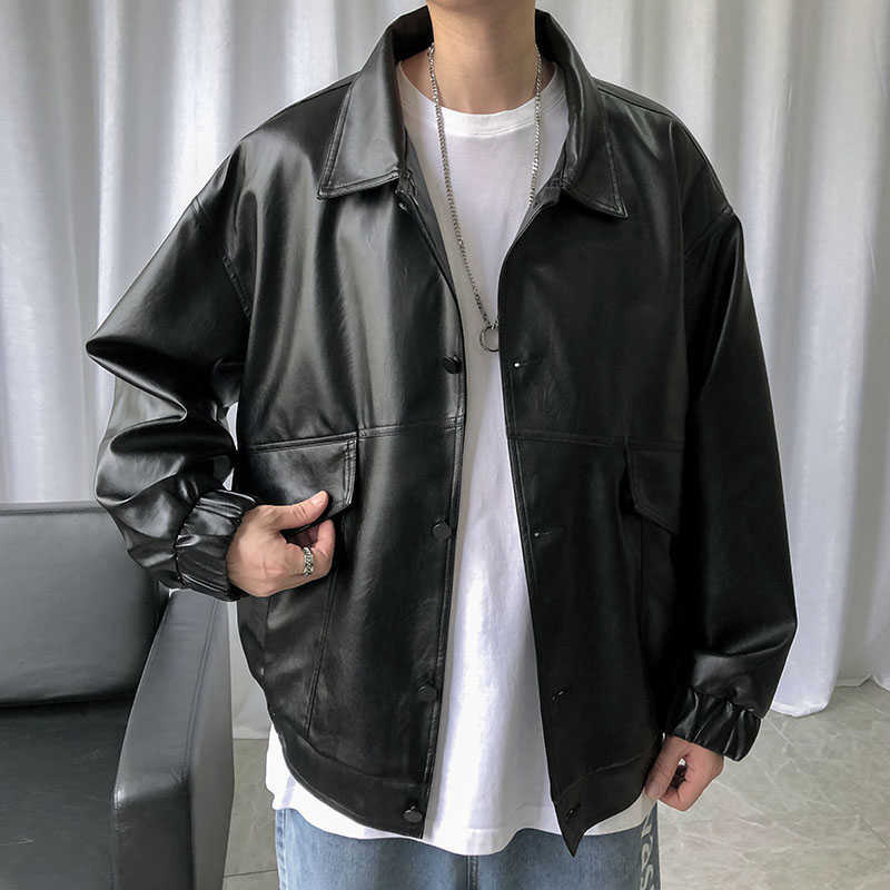 Spring Loose Soft Leather Jacket Single Breasted Men Casual Biker Large Size XXL 211119