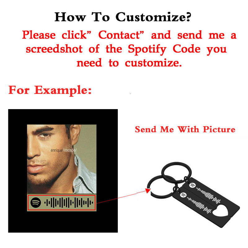 2pcs Customized Code Favorite Song Keychain Music Teacher for Women Men Stainless Steel Keyring Laser Engrave Spotify Jewelry