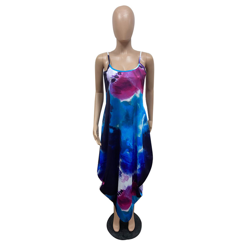 Tie dye Summer Women Maxi Dresses one-piece dress Casual loose skirts Fashion girls Beach wear Plus size S-2XL Floor-length long skirt 4958