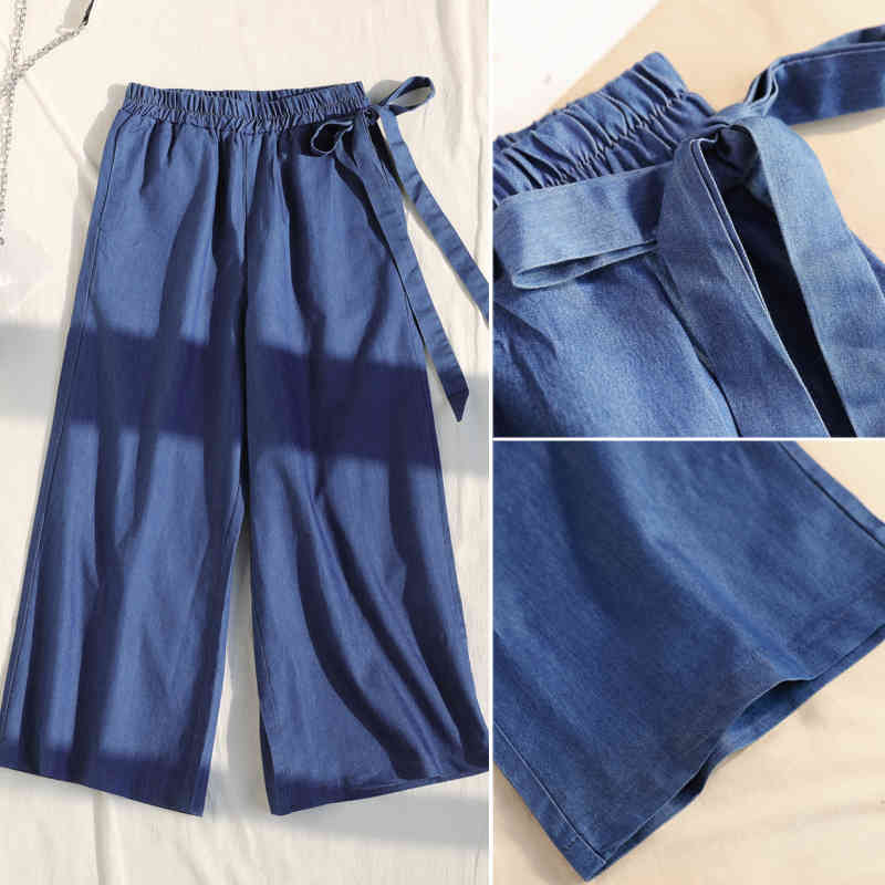 Thin Trousers Pantalon Summer Straight Loose Blue Jeans For Women Casual Plus Size Elastic Waist Denim Pants 10252 210415