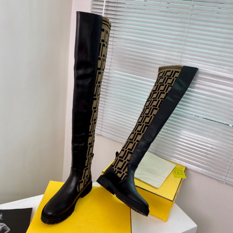 2021 knitted sock-style flats tall boots Rockoko logo-jacquard stretch fabric black leather over-knee- high boot for women, Brown
2021 knitted sock-style flats tall boots Rockoko logo-jacquard stretch fabric black leather over-knee- high boot for women, Brown