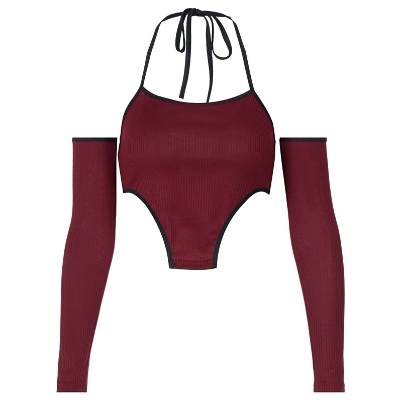 European and American spring tie neck sling independent long sleeve vest women's wear women tops crop tops 210602