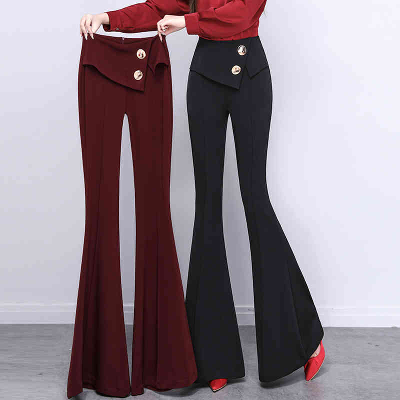 Pants & Capris Slim High Waist Plus Size Black Mermaid Flare Pant Women Wild Vintage Fashion Style Pantalones De Mujer 210429