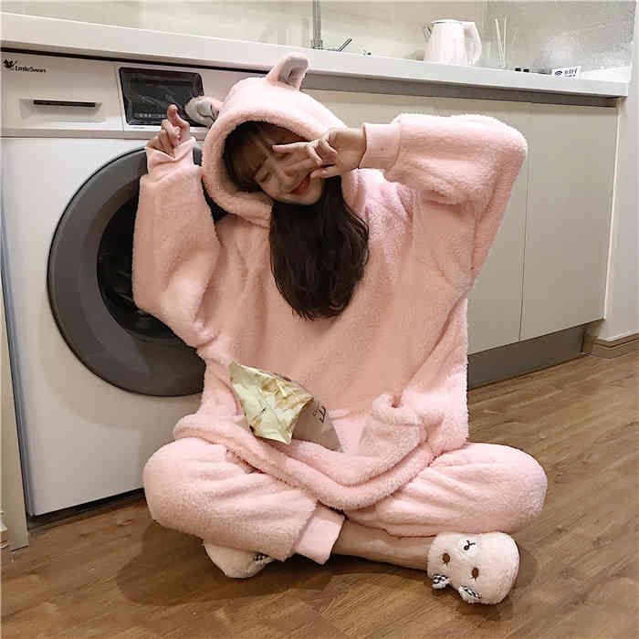 Winter Thick Warm Pajamas Sets For Women Sleepwear Homes Clothing Pajama Home Wear Womens Pyjamas Set Velvet Pants Nightwear 210423
