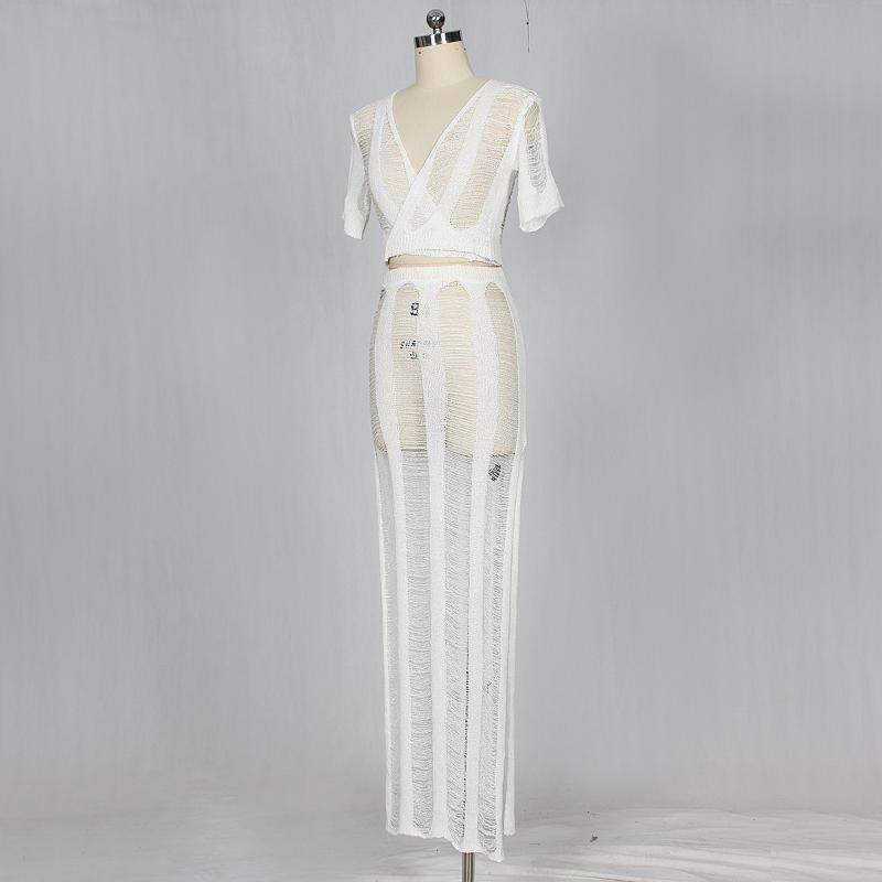 Two Piece Dress VITIANA Women Beach Cover Up Set Summer 2021 Female Hollow Out Sexy Party 2 Sets Short Tops And Long Skirts