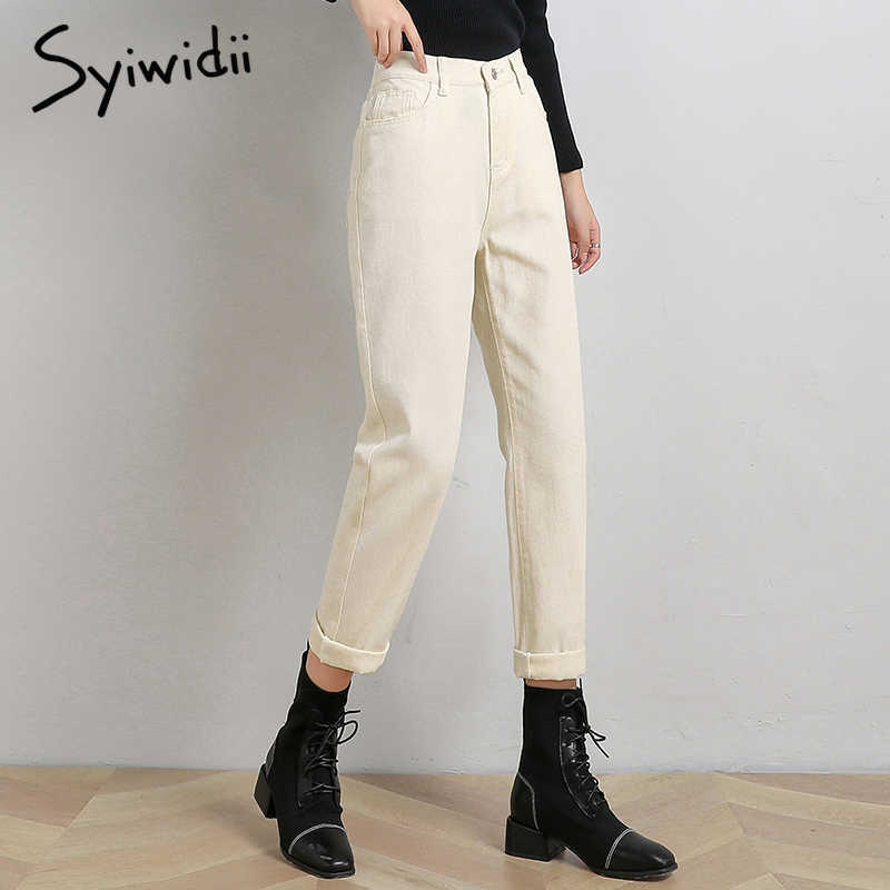 syiwidii blue jeans women elastic waist denim pants black beige Vintage Washed high mom fashion 210922