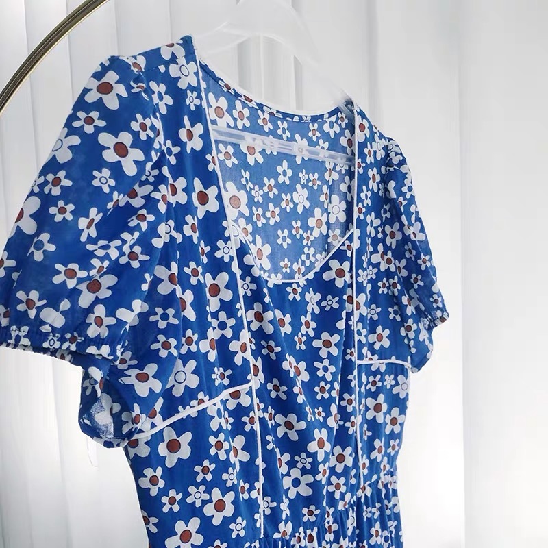 Fashion Runway Summer Long Sleeve Maxi Dress Women's Blue Robe De Mujer Floral Print Elegant Party Holiday Dresses 210421