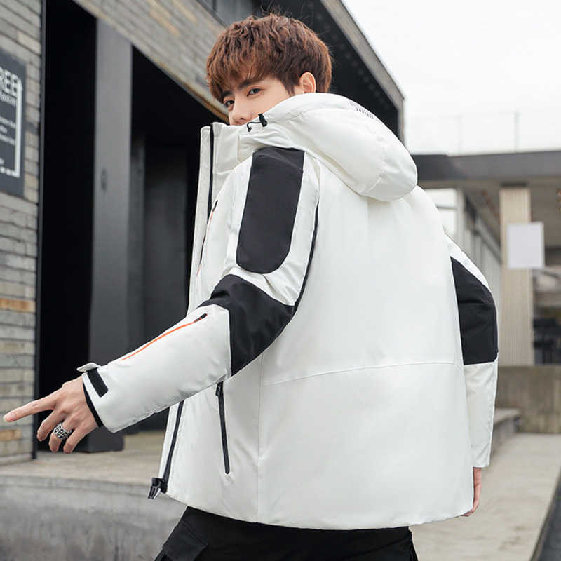 Men's White Duck Down Jacket Outdoor Winter Ski Wear Youth Fashion Thick Warm Cold-Proof Hooded Breathable Down Jacket Men 210818