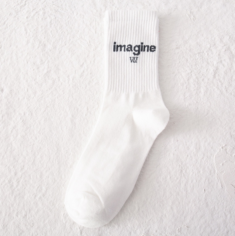 Drop Ship Autumn Winter Men Funny Harajuku Humor Word Printed Socks Creative Hip Hop Street Skateboard Unisex Crew Happy Sock