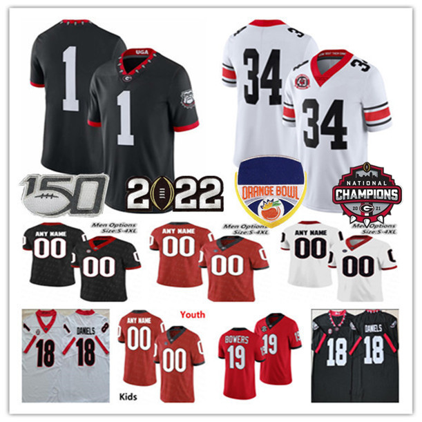 Travon Walker Georgia Bulldogs UGA Football Jersey James Cook Jermaine Burton Ladd McConkey Derion Kendrick George Pickens Daijun Edwards Washington Cine Kids 4XL, Men-black with champions patch
