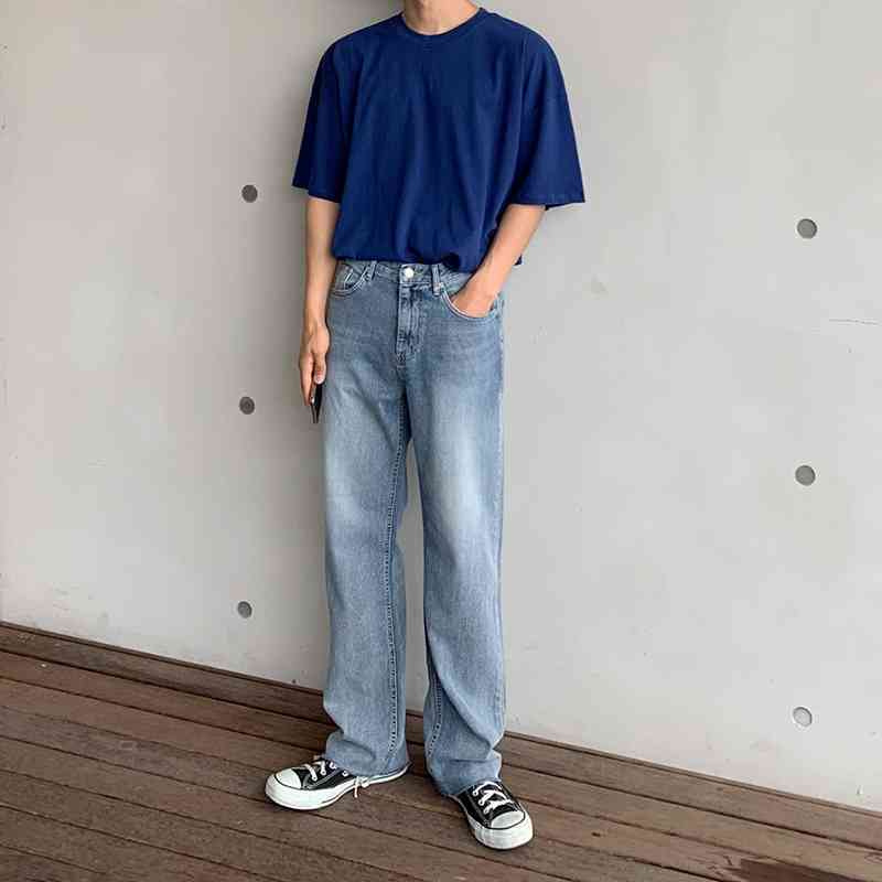 IEFB Summer Blue Jeans Men's Straight Loose Casual Korean Fashion Mop Wide Leg Long Pants Vintage Streetwear 9Y6604 210524
