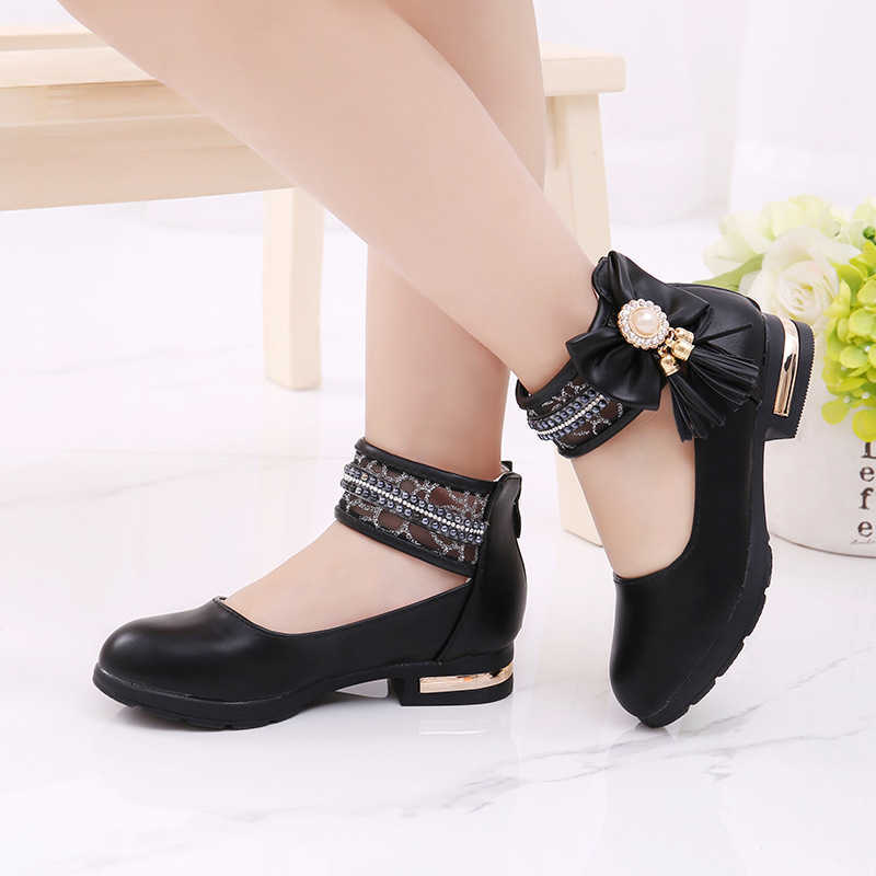 Fashion Tassel Bow Childrens Leather Shoes Girls Flower For Princess Wedding Big Kid Dance Shoes 3 4 5 6 7 8 9 10 11 12 Year Old X0703