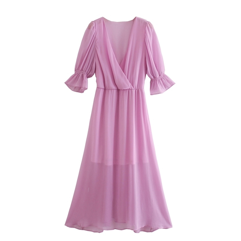 women long dress Fashion Summer Pink V-neck ruffle sleeve chiffon Holidays party sweet girls 210524
women long dress Fashion Summer Pink V-neck ruffle sleeve chiffon Holidays party sweet girls 210524