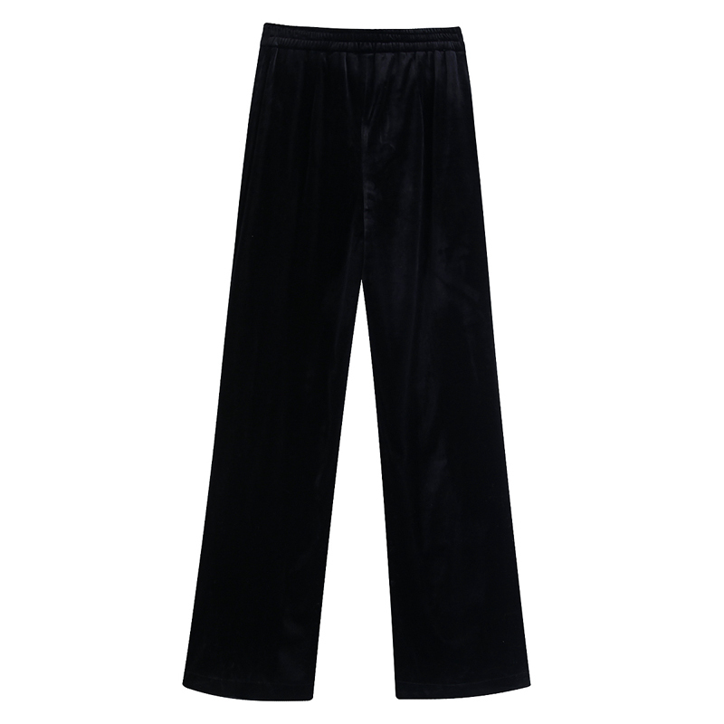 Vintage Straight Pants Women Fashion Velvet Solid Trousers Elegant Ladies Elastic Waist Long Pants Chic Pantalones 210520