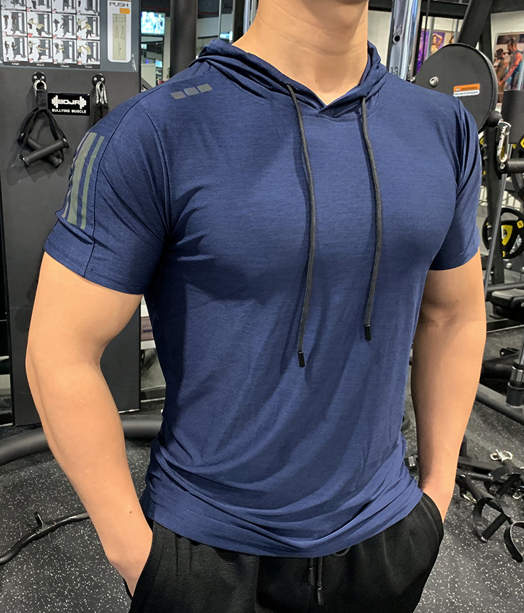 GYM Sport Hooded Running T shirt Fitness Slim High Elasticity Breathable Quick Dry Bodybuilding Mens Tshirt Men Tee Tops