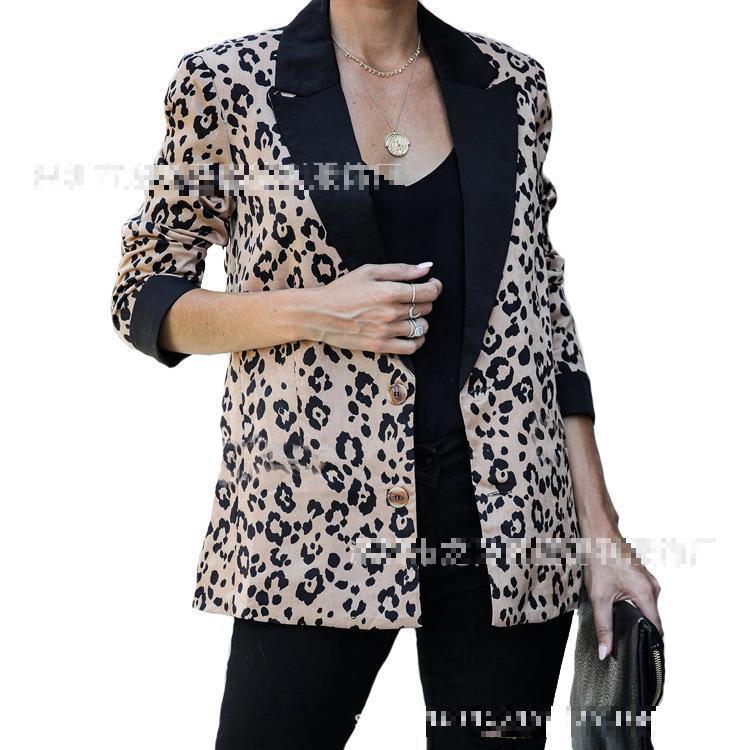 GetSpring Women Blazer Leopard Print Coat Single Breasted Long Sleeve Ladies Jacket Women's Slim Suit 210513