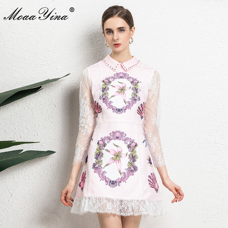 Fashion Designer dress Summer Women's Dress Lace Patchwork Long sleeve Floral Printing Beaded Elegant Part Mini 210524, Pink
Fashion Designer dress Summer Women's Dress Lace Patchwork Long sleeve Floral Printing Beaded Elegant Part Mini 210524, Pink