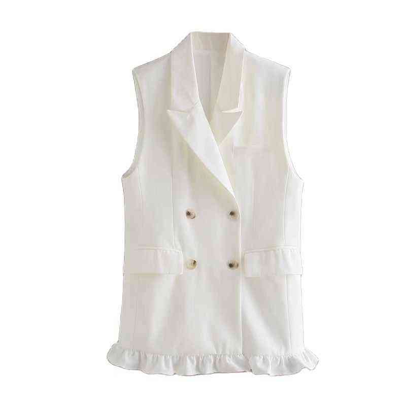 SLMD Stylish Chic Khaki Ruffles Double Breasted Vest Coat Women Fashion Pockets Waistcoat Female Casual Outfitsar 211120