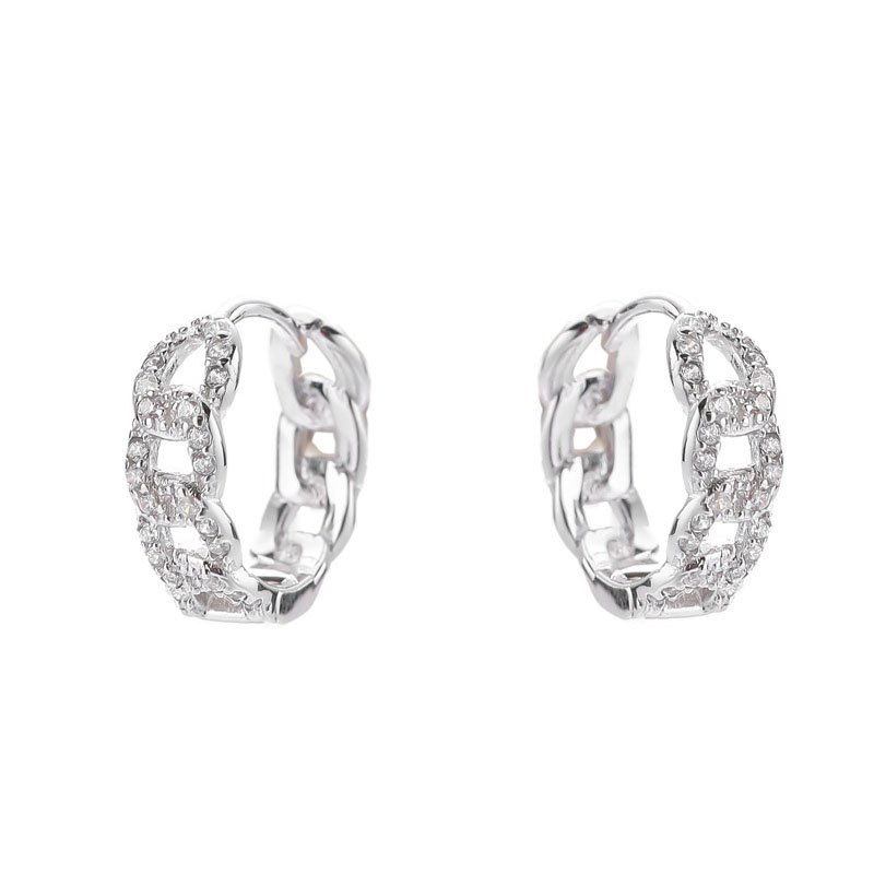 100% 925 Sterling Silver Hoop Earrings Diamond Chain Circle EARRINGS Women Girls Wedding Party Jewelry Gold earrings with Retail Box Factory wholesale