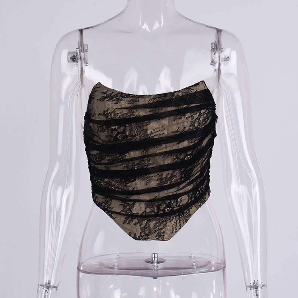 Sexy Lace Fish Bone Corset Elegant Tube Tops Women Summer Casual Sleeveless Tank Tops Party Club Cropped Tops Streetwear 210619wtt