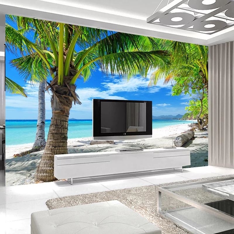 Wallpaper 3D Sea Beach Coconut Tree Seascape Painting Modern Living Room Sofa TV Background Wall Paper Waterproof