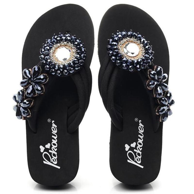 Slippers 2021 Arrival Fashion Crystal Platform Women Lady Sexy Rhinestone Wedges High Heels Slides Beach Shoes S143