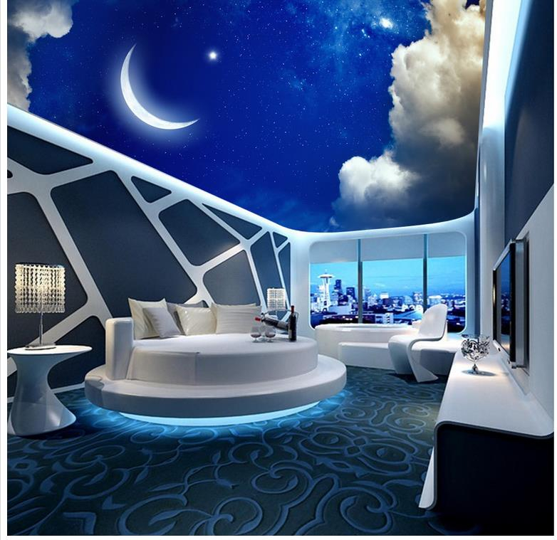 Dreamy White Clouds Starry ceilings Mural 3d customized wallpaper living room