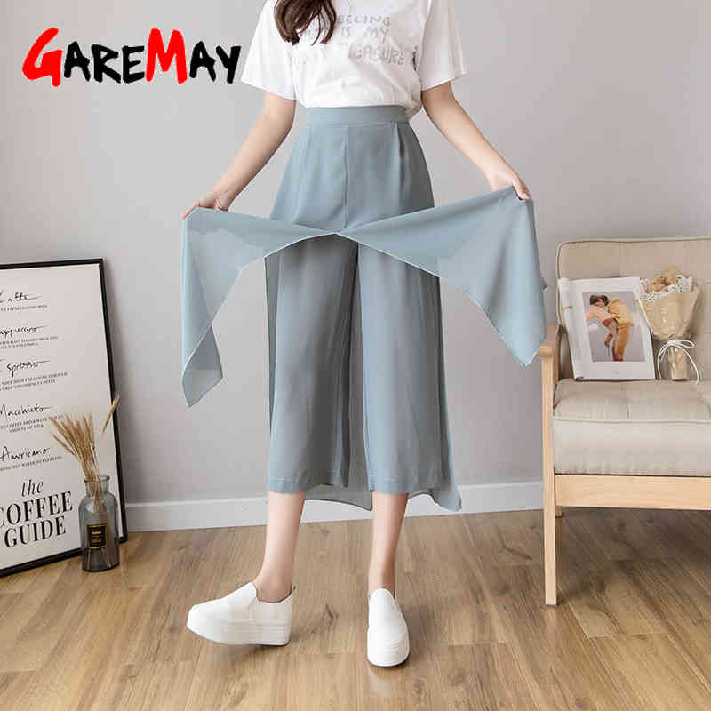 Women's Summer Pants Loose Breeches High Waisted Knee-Length White Casual Oversize Wide Leg Trousers for Women 210428
