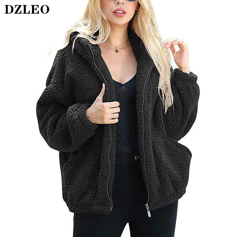DZLEO Fluffy Women Coats Faux Wool Blend Warm Winter Jacket coat Zip Up Long Sleeve Oversized Fashion Outerwear Fur Coats Women 211019