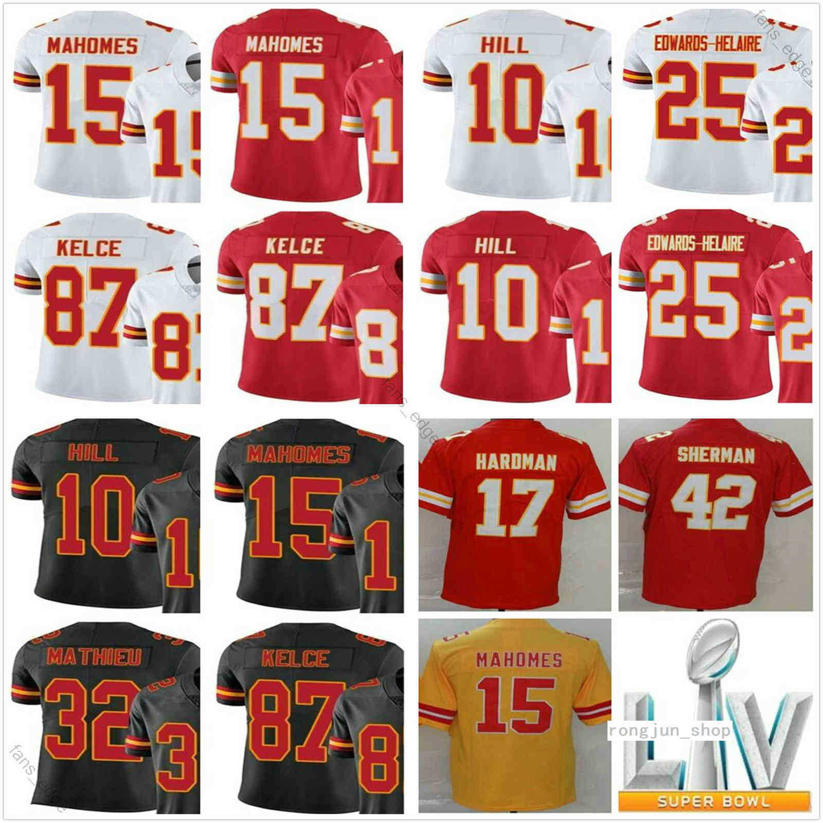 Top Quality 15 Patrick Mahomes 25 Clyde Edwards-Helaire 87 Travis Kelce 10 Tyreek Hill 32 Tyrann Mathieu Red White Black Stitched Football Jerseys, Black;red
Top Quality 15 Patrick Mahomes 25 Clyde Edwards-Helaire 87 Travis Kelce 10 Tyreek Hill 32 Tyrann Mathieu Red White Black Stitched Football Jerseys, Black;red