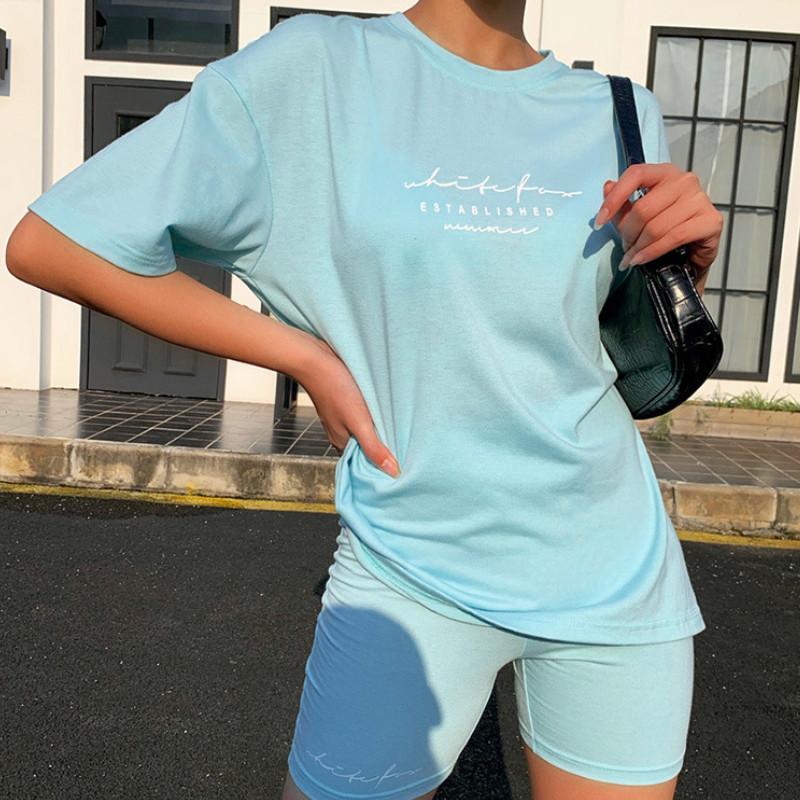 Women Sets Summer Tracksuits Sportswear Letter Print Fitness Short Sleeve T-Shirts+Shorts Suit Two Piece Set Sporty Outfits Women's