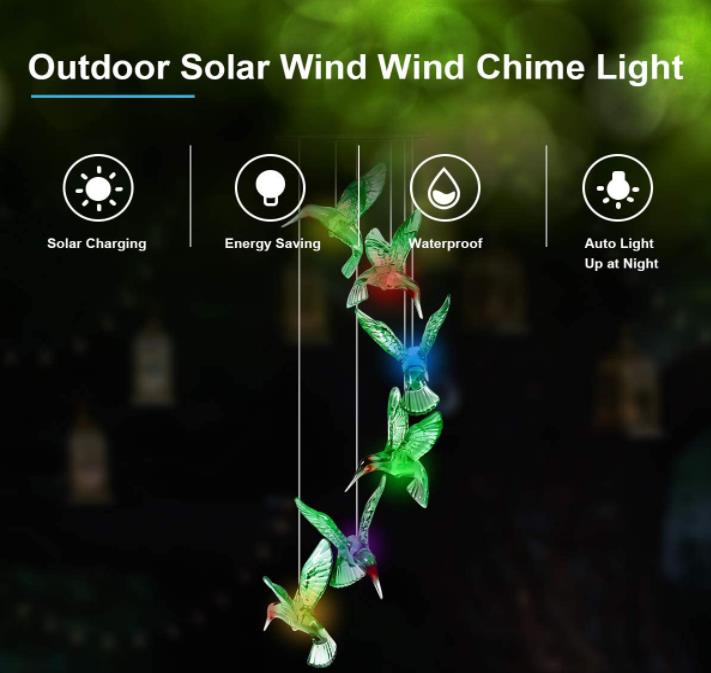 Solar Hummingbird Butterfly Wind Chimes Party Decor Color Changing Outdoor Waterproof Mobile Hanging Pendant Lights for Porch Pati5768599