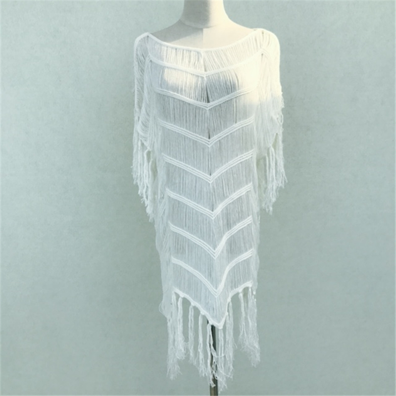 Beach Cover up Crochet Pareos Tassel Women Swimwear Saida de Praia wear Coverups Canga Robe Plage Dress #Q255 210420