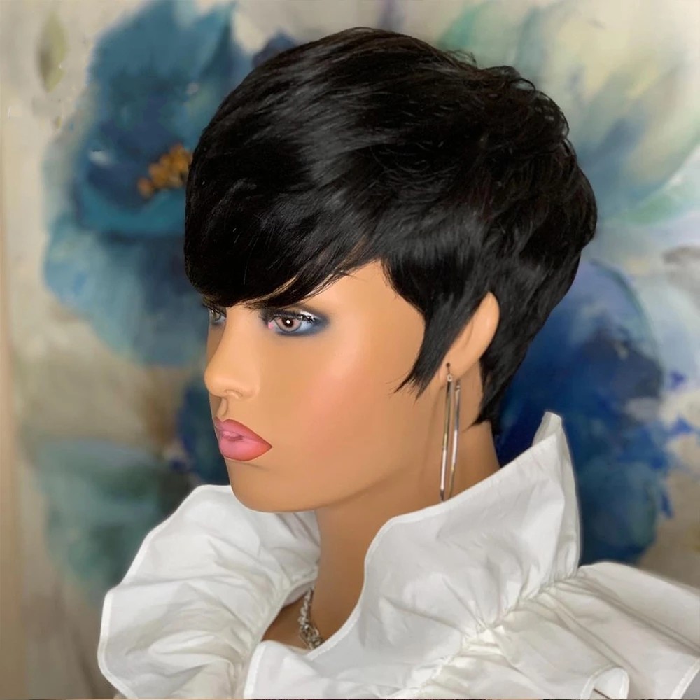 Free shipping Pixie Cut Short Human Wigs Wave Wavy 180Density Full Lace Front Wig Glueless Black Color 100% Peruvian Remy Hair for Women