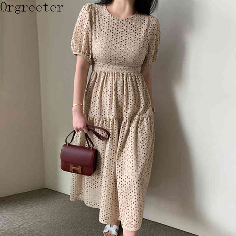 Elegant temperament Jacquard Crochet Hollow out Long Dress for Women O-neck Embroidery High waist Puff sleeve Summer 210525, Black
Elegant temperament Jacquard Crochet Hollow out Long Dress for Women O-neck Embroidery High waist Puff sleeve Summer 210525, Black