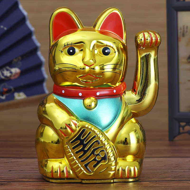 Chinese Feng Shui Beckoning Cat Wealth White Waving Fortune/ Lucky 6"H Gold Silver Gift for Good Luck Kitty Decor 211108